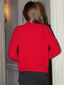 Aveloria 节日红色别致百搭菱形麻花针织圆领宽松套头衫