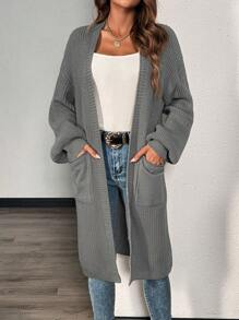 Chiquease Women's V-Neck Knit Cardigan With Pockets, Casual & Warm, Gray With Gold Threads Fall Cloth For Women - Grey - View 3