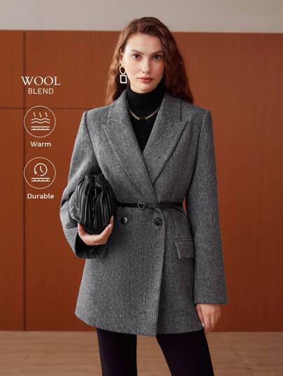 MOTF PREMIUM CHAQUETA ESTILO BLAZER DE MEZCLA DE LANA SIN CINTURÓN