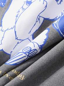 DAZY Cute Rabbit Pattern Print Top And Plaid Pajama Pants Pajamas Set - Grey - View 7