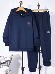 SHEIN 2pcs Sets Casual Hooded Pullover With Scratch Design And Jogger Sweatpants Suit For Teen Boys, Suitable For Valentine's Day, Autumn/Winter, Sports, Casual, Streetwear