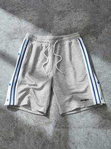 Sport MetroGents 男友风男士抽绳腰侧条纹宽松休闲运动短裤灰色短裤 - 灰色 - 查看 1