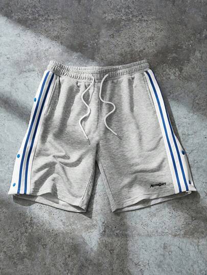 Sport MetroGents Boyfriend Style Men's Drawstring Waist Side Stripe Loose Casual Sports Shorts Grey Shorts