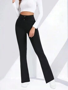 Trioutop Micro-Flared Wide-Leg Leggings Quick-Drying Tights High-Waisted Breathable Workout Pants - Black - View 4