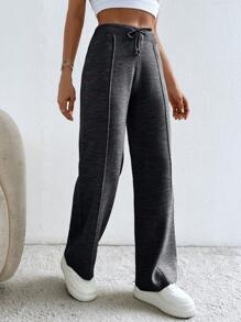 EURMUSE Women Drawstring Waist Design Loose Knit Sweatpants - Grey - View 6