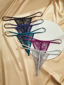 Charlaine 5pcs/Pack Women's Sexy Lace Bow Decor T-Back G-Strings Bow Tie