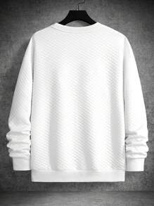 Manfinity Homme Men's Casual Solid Color Quilted Textured Sweatshirt For Autumn, Long Sleeve Top - White - View 2
