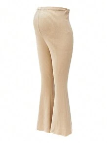 SHEIN Maternity Solid Color Button Rib Knit Casual Pants