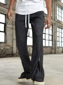 Manfinity NXTstreet Men Baggy Ribbed Flared Sweatpants - Black - View 2