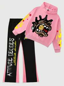 ROMWE MEN Street Life Loose Cropped Hoodie Set For Men - Pink - View 1