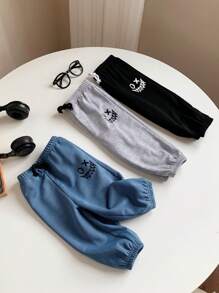 SHEIN 3pcs/Set Baby Boy/Girl Casual Daily Versatile Street Fashion Academy Style Black/Gray/Blue Smiling Face Print Knitted Sweatpants, Suitable For Home, Outdoor, Play - Multicolor - View 6