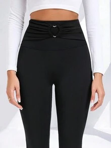 Trioutop Micro-Flared Wide-Leg Leggings Quick-Drying Tights High-Waisted Breathable Workout Pants - Black - View 1