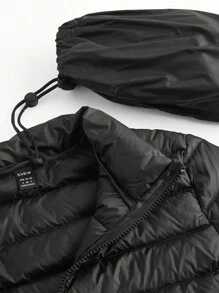 SHEIN EZwear Lightweight Stand Collar Slant Pocket Down& Feathers Coat For Women, Winter Clothes