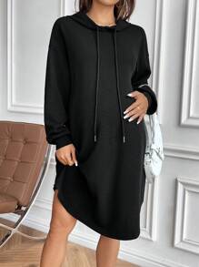 SHEIN Maternity Casual Everyday Solid Color Loose Fit Drawcord Hooded Long Sleeve, Dress For Autumn, For Winter