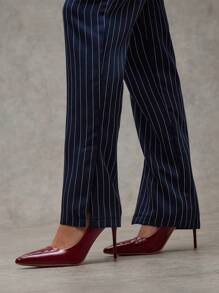 SHEIN BAE Pantalones de tiro alto a la cintura y con estampado de rayas para mujer, de uso informal y práctico