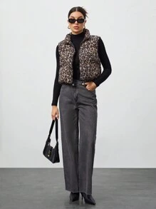 SHEIN Tall 秋冬装拉链黑色背心外套 - 黑色 - 查看 6