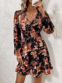 SHEIN Clasi Women Vintage Floral Print Cinched Waist Midi Dress - Multicolor - View 5