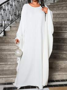 SHEIN Lady Spring And Summer Autumn And Winter Elegant Black And White Woven V Neck Straight Midi Long Sleeve Plus Size Co-Ords Greek Goddess Dress Formal Dress Christmas Women Clothes White Fluffy Skirt Elegant Dress Wedding Beige Women Dresses Holiday Dress Fairy Skirt - White - View 5