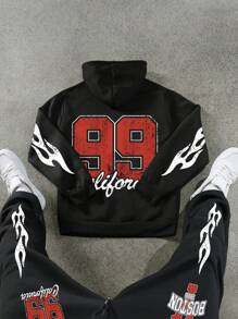 Manfinity EMRG Men's Casual Letter Print Hoodie And Sweatpants 2 Pieces Tracksuit Set