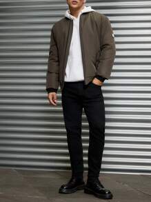 SHEIN Cottnline Men Label Detail Regular Bomber Coat - Dark Green - View 5