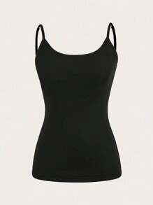 SHEIN EZwear 女士休闲优雅多件装加垫吊带背心，夏季 - 黑色 - 查看 5