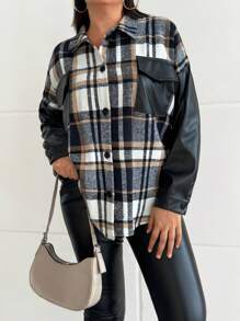 RueChic Frenchy Flap Pocket Drop Shoulder PU Detailed Jacket - Multicolor - View 4