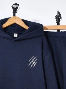 SHEIN 2pcs Sets Casual Hooded Pullover With Scratch Design And Jogger Sweatpants Suit For Teen Boys, Suitable For Valentine's Day, Autumn/Winter, Sports, Casual, Streetwear