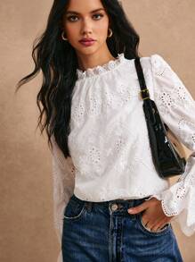 Poéselle Flounce Sleeve Schiffy Blouse Cottagecore Boho - White - View 1