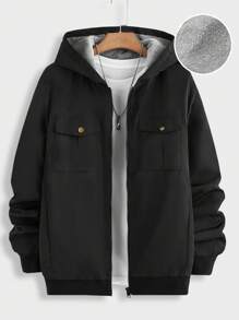 Manfinity VCAY Men's Loose Fit Hooded Coat With Thermal Lining, Casual And Warm For Daily Wear In Winter - Black - View 1