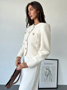 Aloruh Chaqueta elegante y vintage con botones de metal cortos, decorativa, a prueba de viento, forrada y cálida, cómoda y de gran calidad