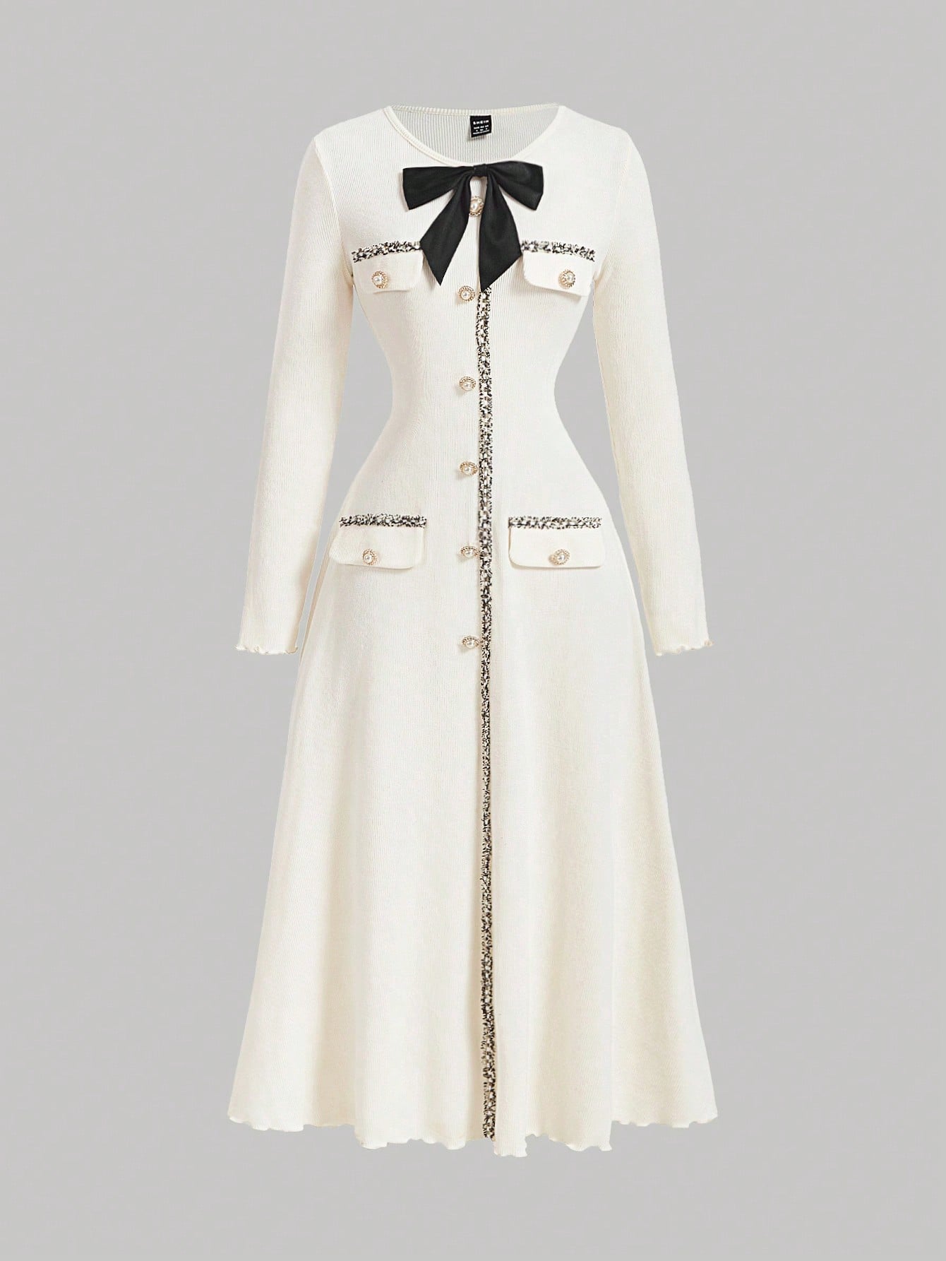 SHEIN MOD فستان نسائي أنيق طويل الأكمام طويل، بتصم...