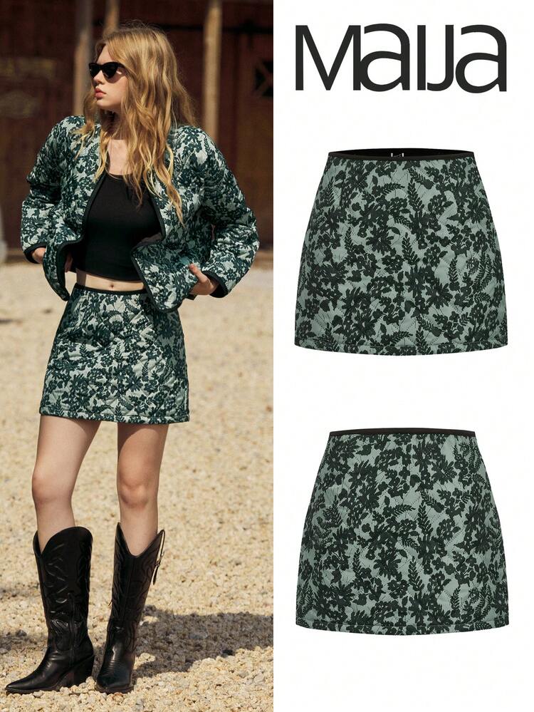 SHEIN Maija Women's Autumn Western Style Padded Floral Print Skirt