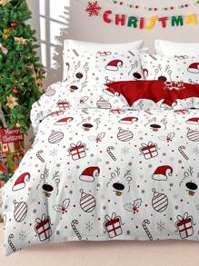 3pcs/Set Christmas Reindeer Christmas Tree Print Duvet Cover Set(1 Duvet Cover & 2 Pillowcase)Soft And Skin-Friendly Duvet Cover Bedding Set For Home, All Season Bed Sheets Set Christmas Gift - Multicolor - View 4