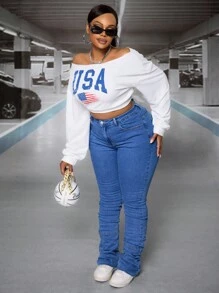 SHEIN SXY Plus Size Women Pleated Pocket Skinny Casual Denim Jeans - Light Wash - View 7