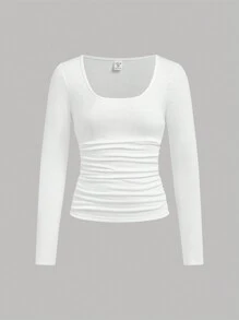 SHEIN Girlism Áo thun dài tay cổ tròn màu trơn thường ngày cho bé gái tuổi mới lớn, nhiều gói - Nhiều màu - Xem 6