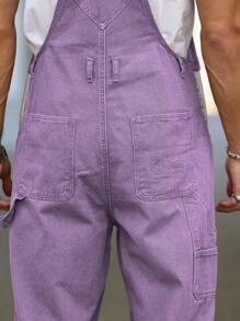 Manfinity Hypemode Men's Casual Diagonal Pocket Denim Bib Overalls, Suitable For Summer, Spring And Autumn