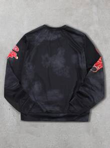 Manfinity Homme Sudadera con capucha casual de estilo callejero con estampado de letras para hombres tallas grandes, para primavera/otoño, cuello redondo negro con gráfico, manga larga, sudadera casual, como regalo para amigos, esposo, novio