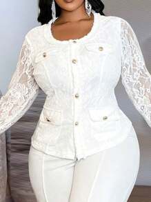 Slaydiva Elegant & Fashionable Plus Size Women Lace Sheer Jacket - White - View 8