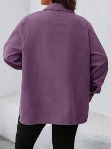 SHEIN LUNE 大码女式纯色长袖单扣宽松休闲夹克，秋季 - 淡紫色 - 查看 2