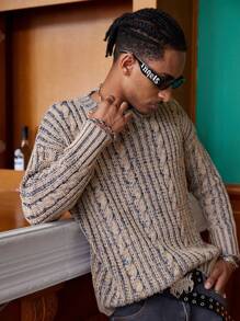 Men's Allover Print Crew Neck Long Sleeve Knitted Sweater