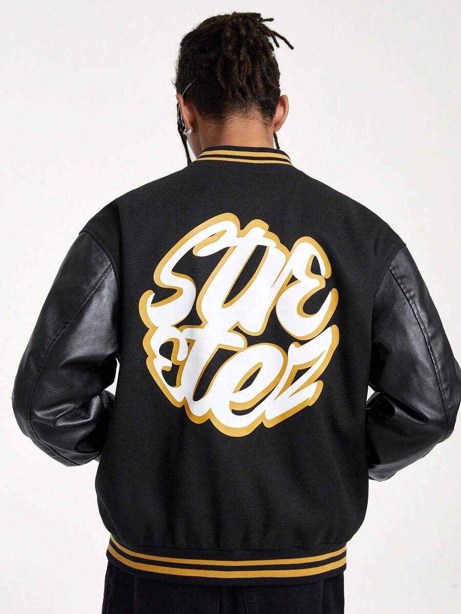 Manfinity VCAY Men's Loose Woven Long Sleeve Jacket, For Fall Winter - Black - View 1