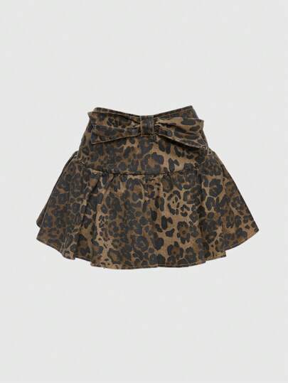 Grunge Punk Gonna di jeans corta con stampa leopardata e fiocco in stile Y2K Baddie