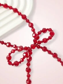 SHEIN MOD Fashionable Beaded Bowknot Pendant Necklace Valentines,Mom,Mother,Mother's Day,Gift