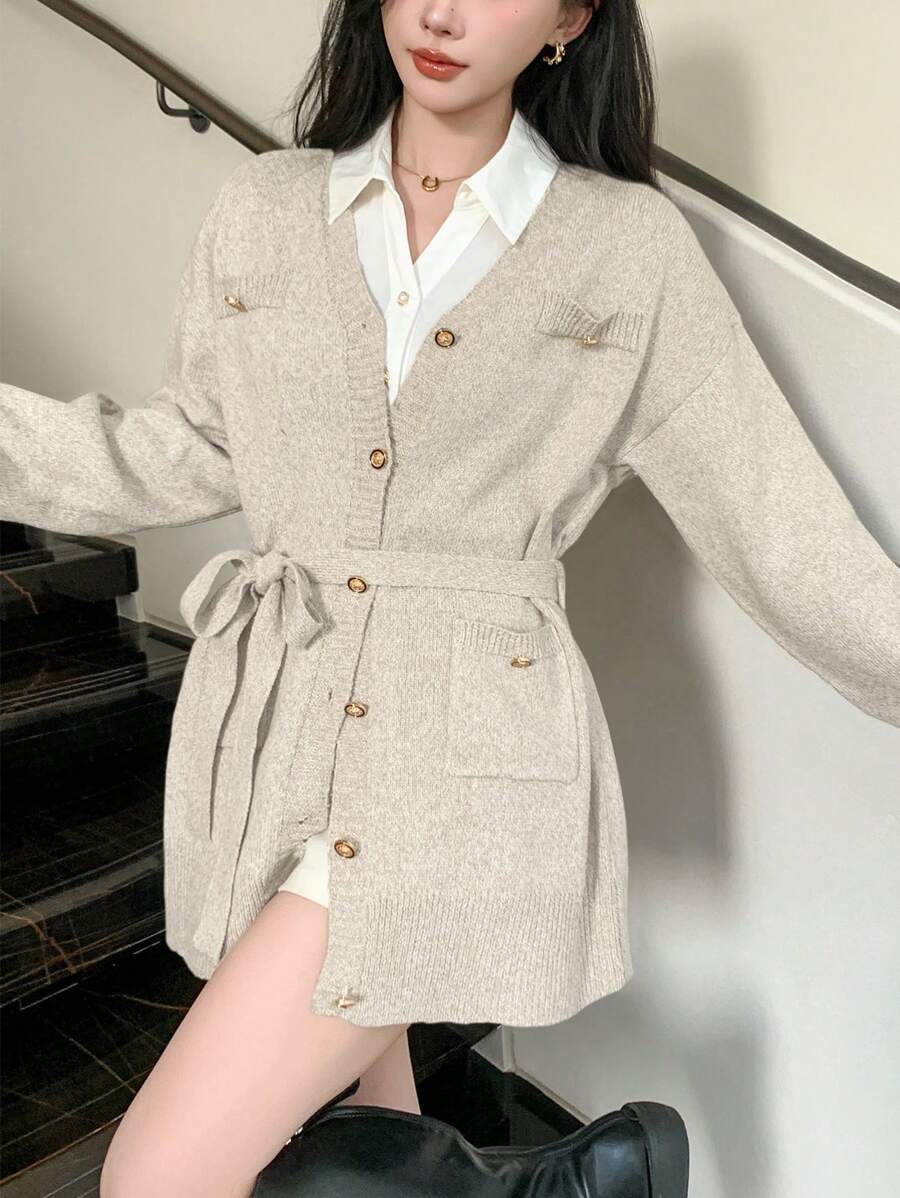 SHERICA™ – Cozy Vintage Chunky Tie-Front Long Sleeve Cardigan