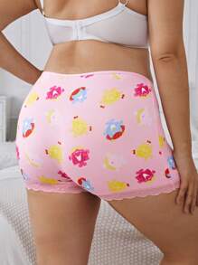 Mr Men Little Miss X SHEIN Pantis tipo hipster con panel de encaje y estampado completo para mujer de talla grande