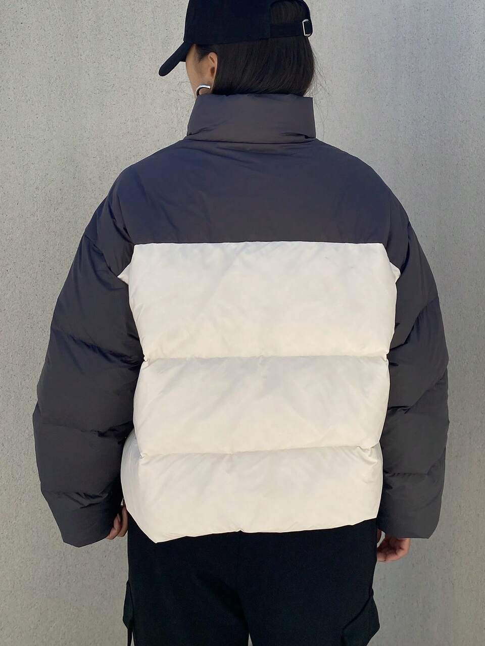 Short Lightweight Contrast Color Patchwork Hooded Down & Feather Coat, Winter Clothes ,Winter Women Clothes,Winter Coat Women Jacket