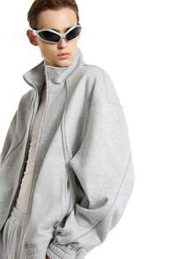 Manfinity VCAY 1 Stück Herren Grau Raglan Ärmel Stehkragen Reißverschluss Jacke, für Herbst und Winter - Grau - Übersicht 3