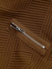 SHEIN LUNE Plus Size Plain Textured Casual Jacket For Autumn - Coffee Brown - View 5