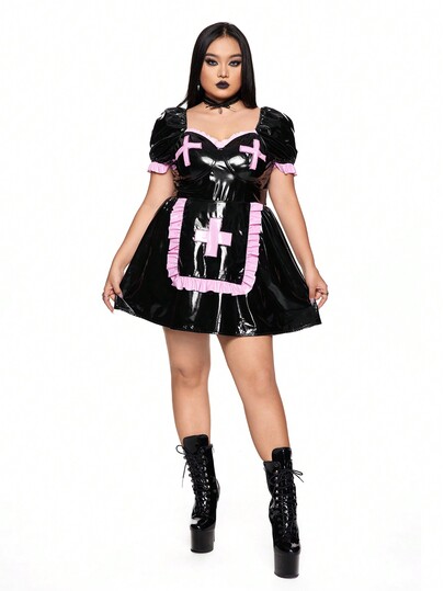 ROMWE Avant Plus Size Sexy Nurse Costume Dress For Halloween Cosplay