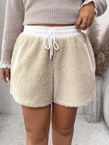 SHEIN Frenchy Women Plus Size Fuzzy Fabric Shorts, Suitable For Autumn/Winter Outerwear